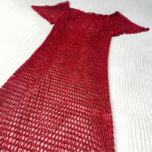 Stunning vintage red shimmery beaded crochet slip dress - Picture 11 of 14